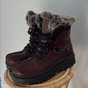 Skechers Brown Chunky Platform Hiking Boots Size 7.5 Vintage 90s‎ Y2K